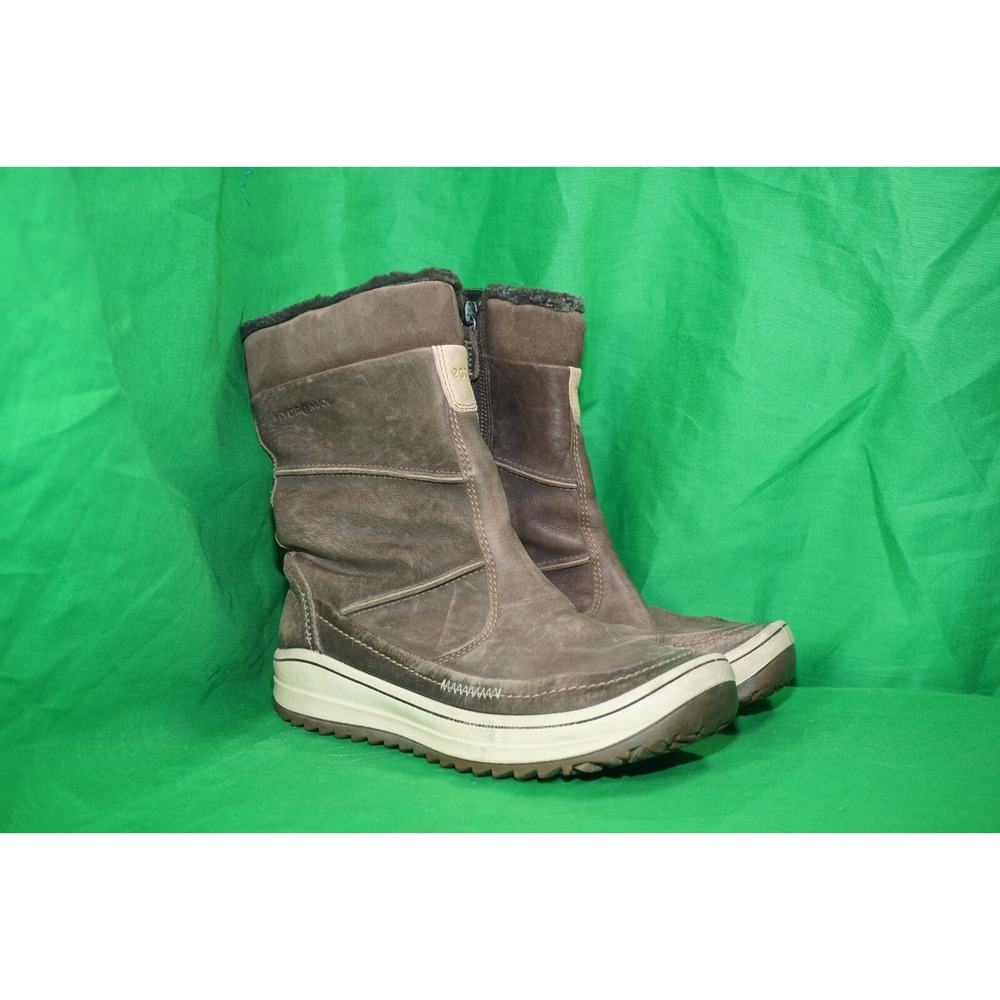 Ecco Womens Snow Boots Brown Leather Mid Calf Winter Size 38 US 7-7.5 - Picture 2 of 10